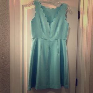 Scalloped bodice dress in aqua